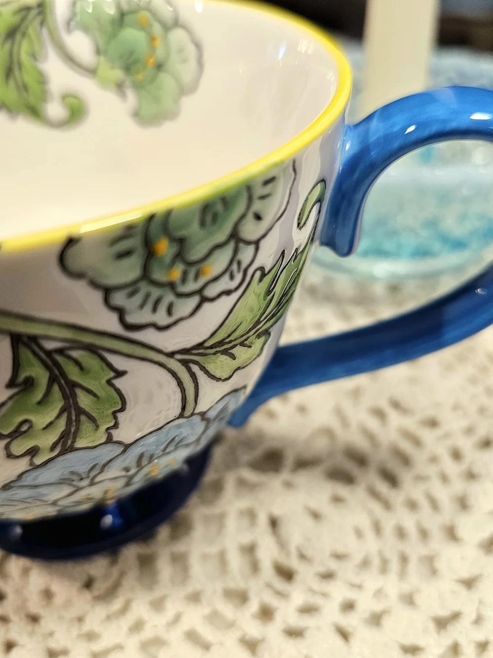 Blue Handpainted Floral Ceramuc Mug Pedestal Base Garden Teacup Special Moments